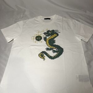 Louis Vuitton White T-Shirt with Green and Yellow Dragon Design